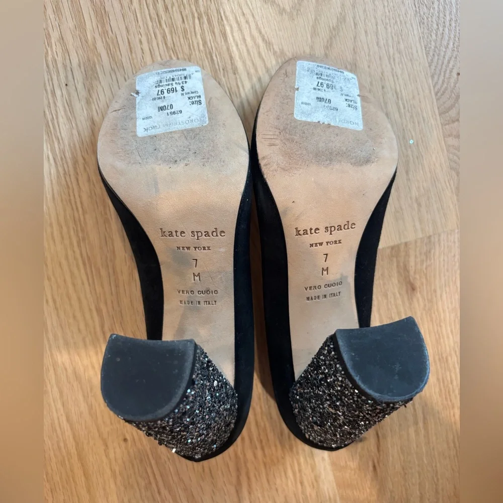 ✨ Kate Spade New York Anastasia Black Suede Glitter Block Heels size 7M - Picture 11 of 11
